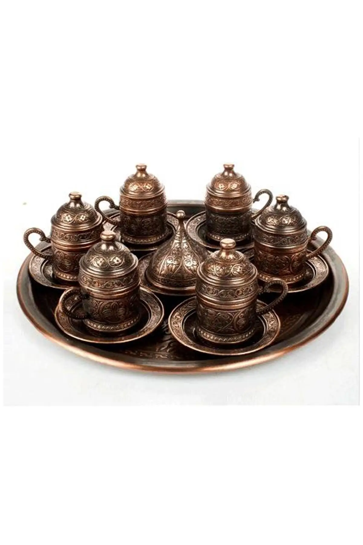 

DOLBOVI copper ottoman motif turkish coffee set 6 people handmade espresso cup