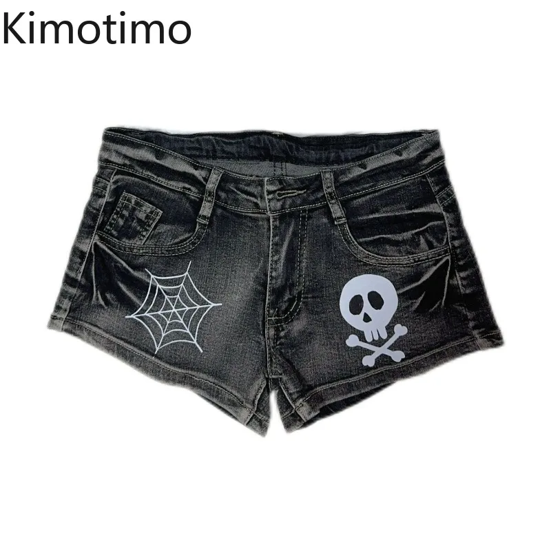 

Шорты Kimotimo Harajuku Y2k с принтом черепа, женские винтажные шорты в стиле панк с низкой талией, облегающие короткие брюки, летняя сексуальная универсальная уличная одежда