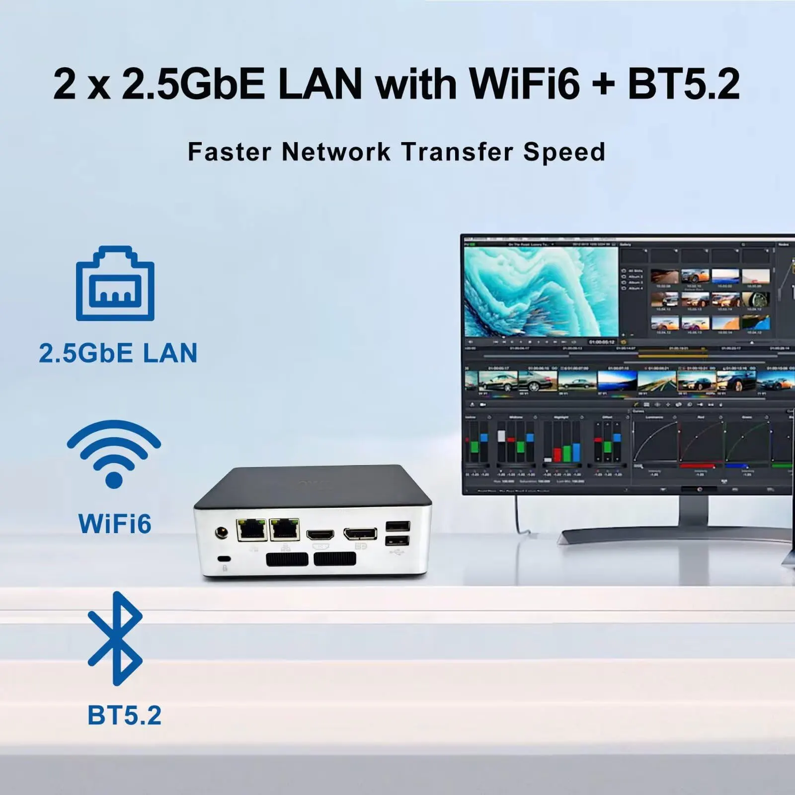 MNBOXCONET Office Mini PC N100,Micro Computer Desktop 2 x i226V 2.5GbE LAN,DDR5 16GB RAM 256GB SSD,Supporto Win/Linux,WiFi6+BT5.2