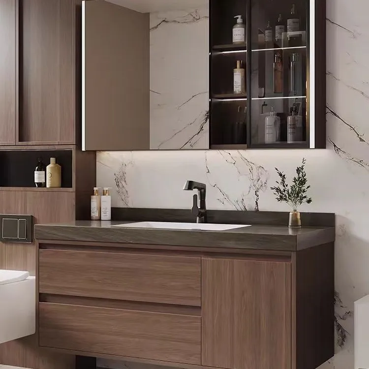 خزانة حمام متكاملة من السيراميك الجوز، خزانة حوض غسيل الحمام المدمجة