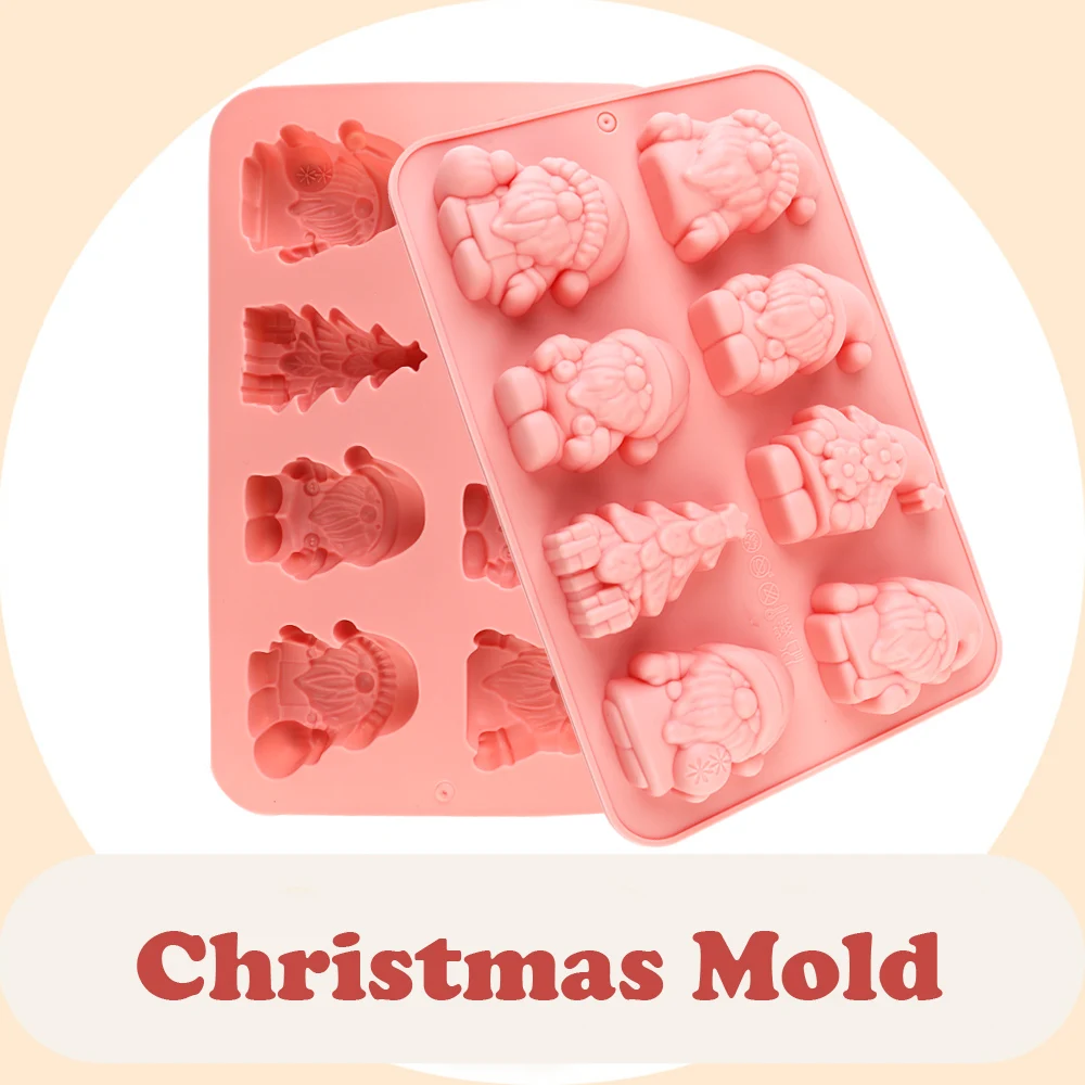 Silikonformen mit Weihnachtsmann- und Weihnachtsbaummotiv, entworfen für Weihnachtsbackwaren, eignen sich zum Herstellen von Mousse, Pudding, Schokolade oder anderen festlichen Desserts. Die Form besteht aus lebensmittelechtem Silikonmaterial, ist sicher und hitzebeständig, weist eine einfache Entformung auf und das fertige Produkt ist dreidimensional und exquisit, geeignet für den direkten Einsatz als Weihnachtsdekoration oder als Geschenk. – Detail 5