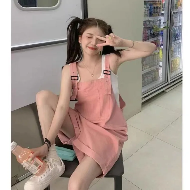 2025年夏 韓国版 新しい気質 女神ファン ワイドレッグ ショート ハイウエスト サスペンダー レディース サマーエイジリダクション