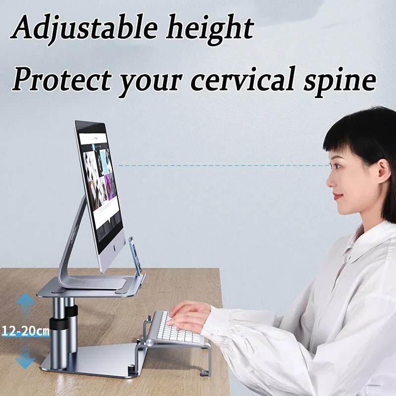 Oatsbasf 2in1 laptop table with phone stand for office Aluminum Alloy Computer Monitor Heightening Stand adjustable Laptop desk