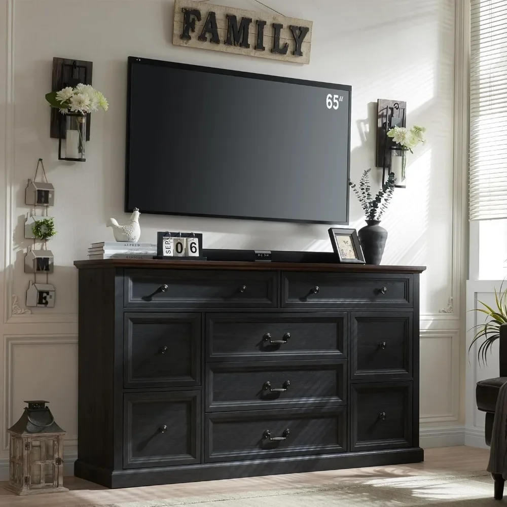 

Farmhouse 9 Drawers Dresser for Bedroom, Wide Wood Rustic Chest of Drawers, Large Storage Dressers Organizer for Bedroom,