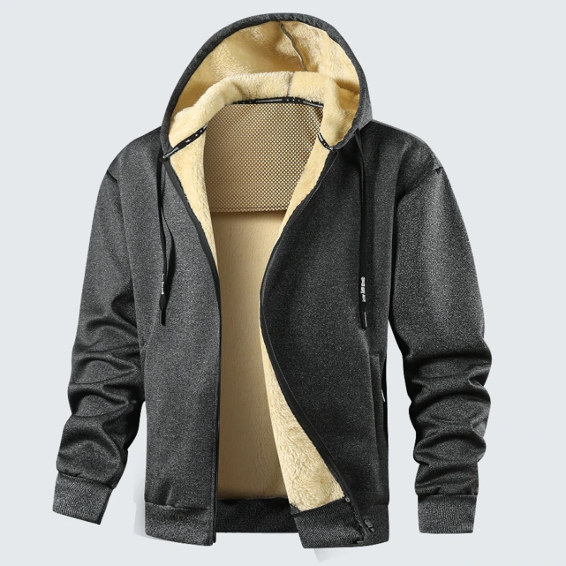

Winter Lambswool Zipper Hoodies Men's Thicken Warm Jackets Long Sleeve Zip Up Hooded Sweatshirts Casual Sports Fleece Coats Men