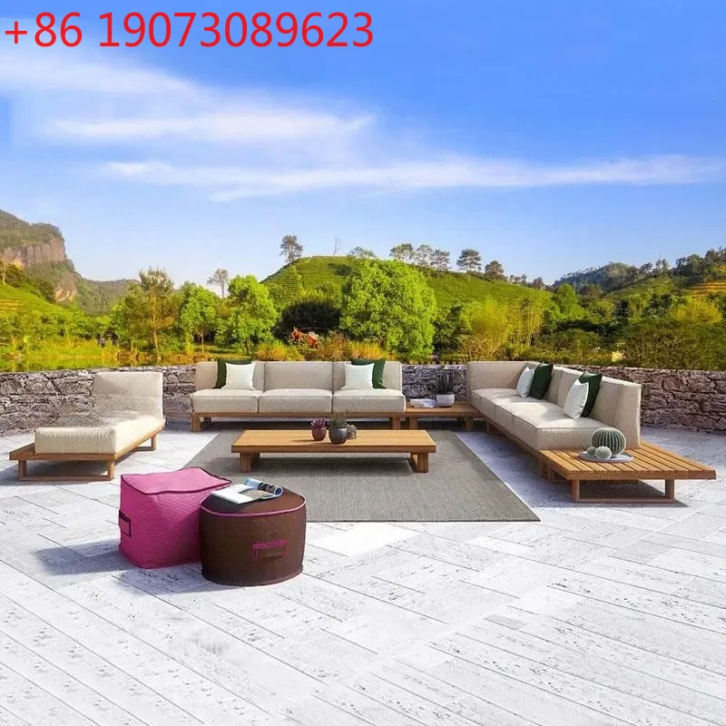 

Комбинированный тканевый диван из цельного дерева для улицы, большой сад виллы