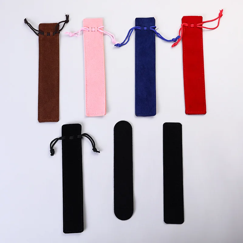 200Pcs Pen Gift Pouch 3.5*17cm Black Velvet Pen Bag Small Drawstring Bag Velvet Gift Bags Wholesale