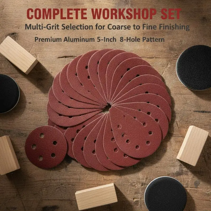 30PCS Universal 8 Hole Sanding Discs 125mm Sandpaper For Metal Wood Glass Sander Polishing Pads Home Abrasive Tools 60~240 Grit