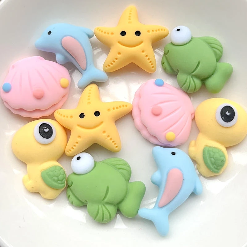 10PCS resin Kawaii color cartoon turtle dolphin starfish flat back scrapbook DIY decorative home crafts pendant  resin flatback