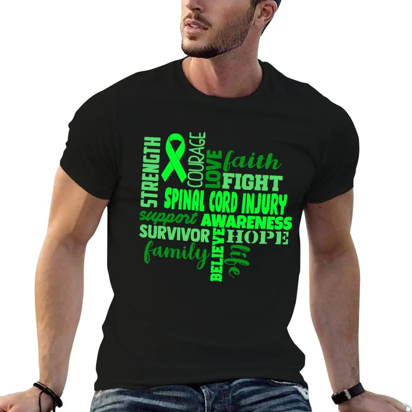 T-shirt pour la sensibilisation aux blessures de la moelle épinière - Force, courage, foi, espoir, amour, combat, soutien, survivant, famille, vie, foi