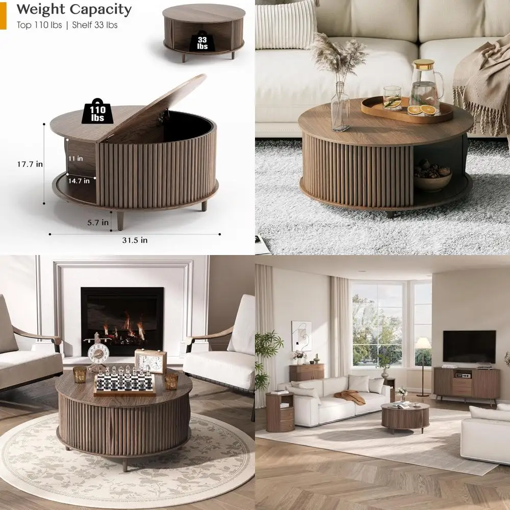 

Минималистичный журнальный столик из орехового дерева с местом для хранения и раздвижной дверцей для небольших жилых помещений