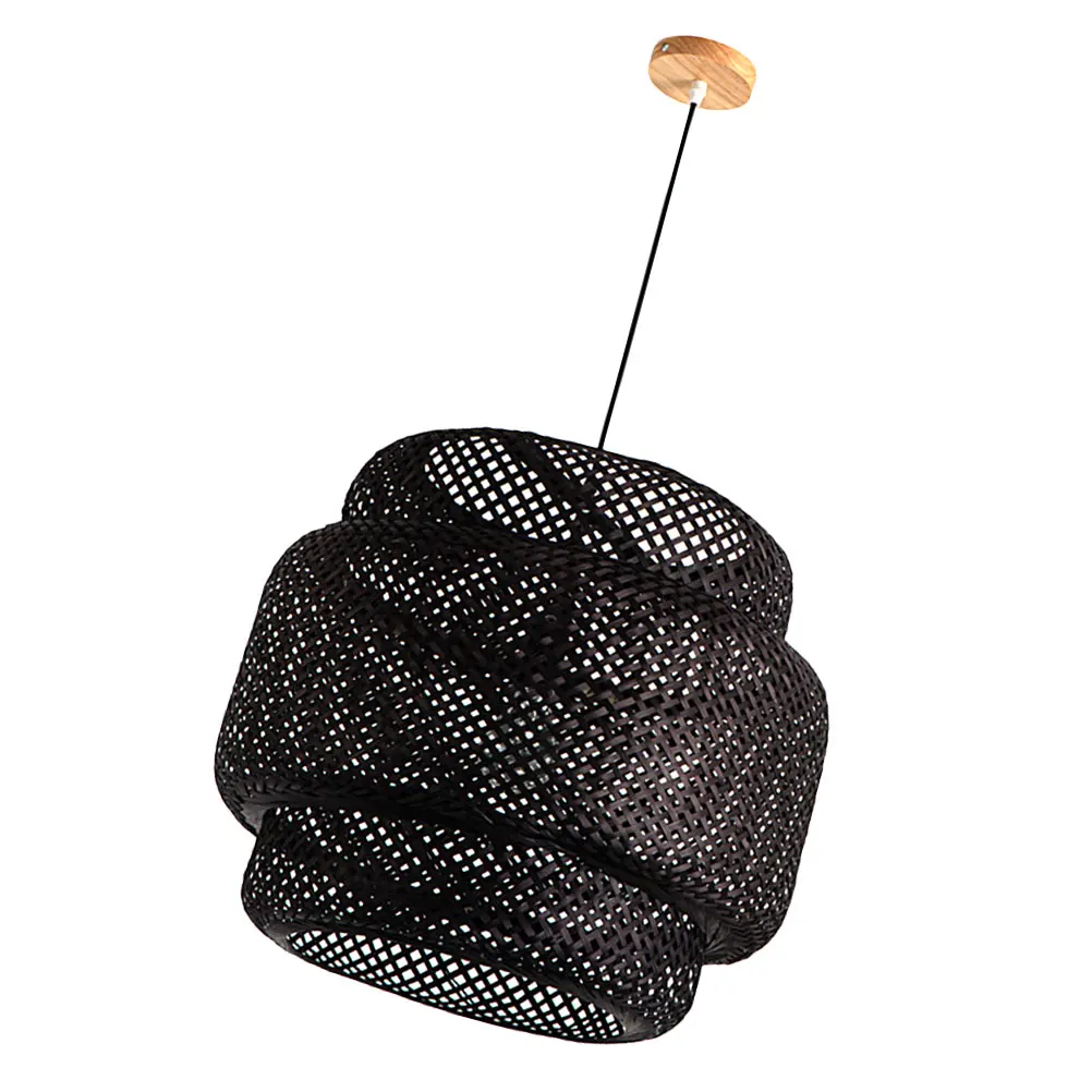 

Bamboo Woven Pendant Light 30cm Black Shade for Dining Table Home Decor Retro Style Hanging Lampshade Ceiling Lantern