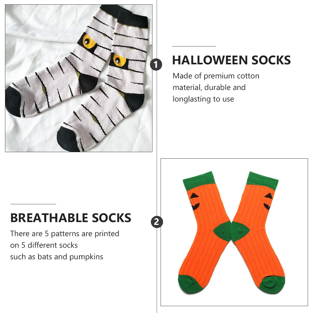 5 Pcs Halloween Novelty Socks Series Men's and Women's Mid-calf Cotton Costume Party Vacation