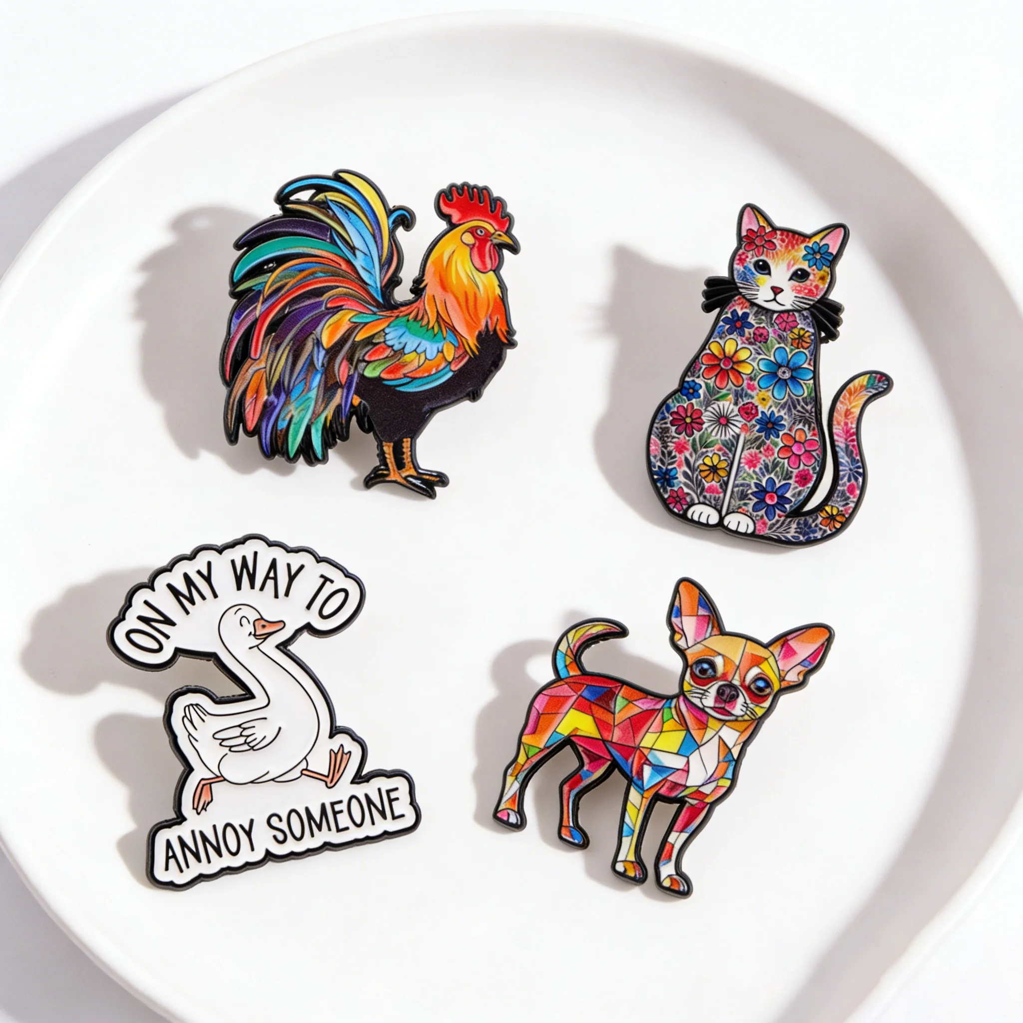 Colorful Animals Enamel Pin Cartoon Dog Badges on Backpack Rooster Brooches Hat Lapel Pins Cosplay Accessories Toys Gifts