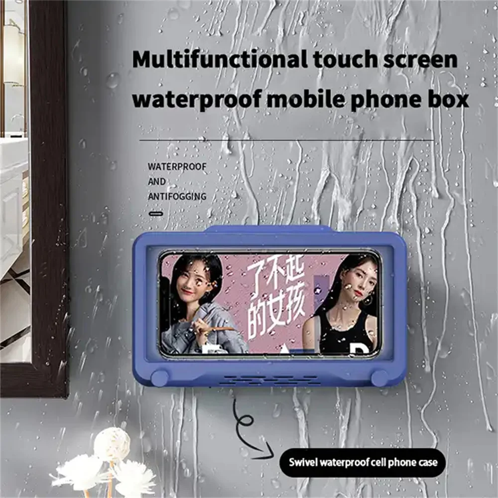 Wall Mount 360 Rotation Waterproof Anti-fog Touchscreen Shower Phone Box Holder with Tower Hanger