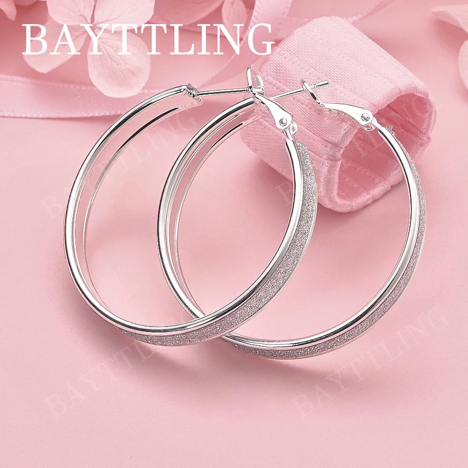 

Elegant 925 Sterling Silver 37mm Delicate and Sparkling Round Earrings for Women, Fashionable Wedding Accessories Jewelry
