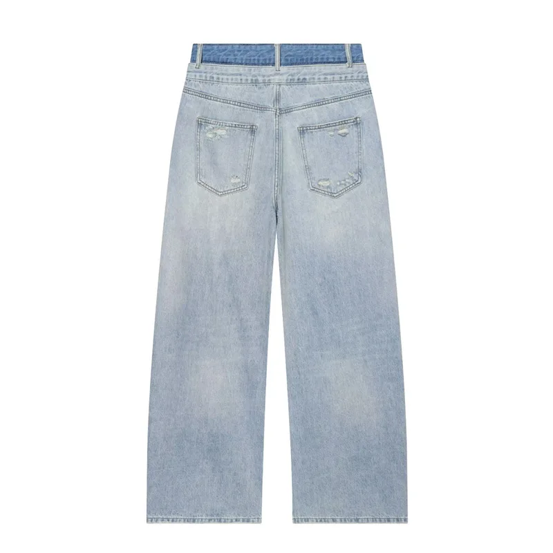 Withered Fashionable And Versatile Double-layer Waist Straight Leg Jeans  Women's Jeans Women's Denim Pants Woman Clothes