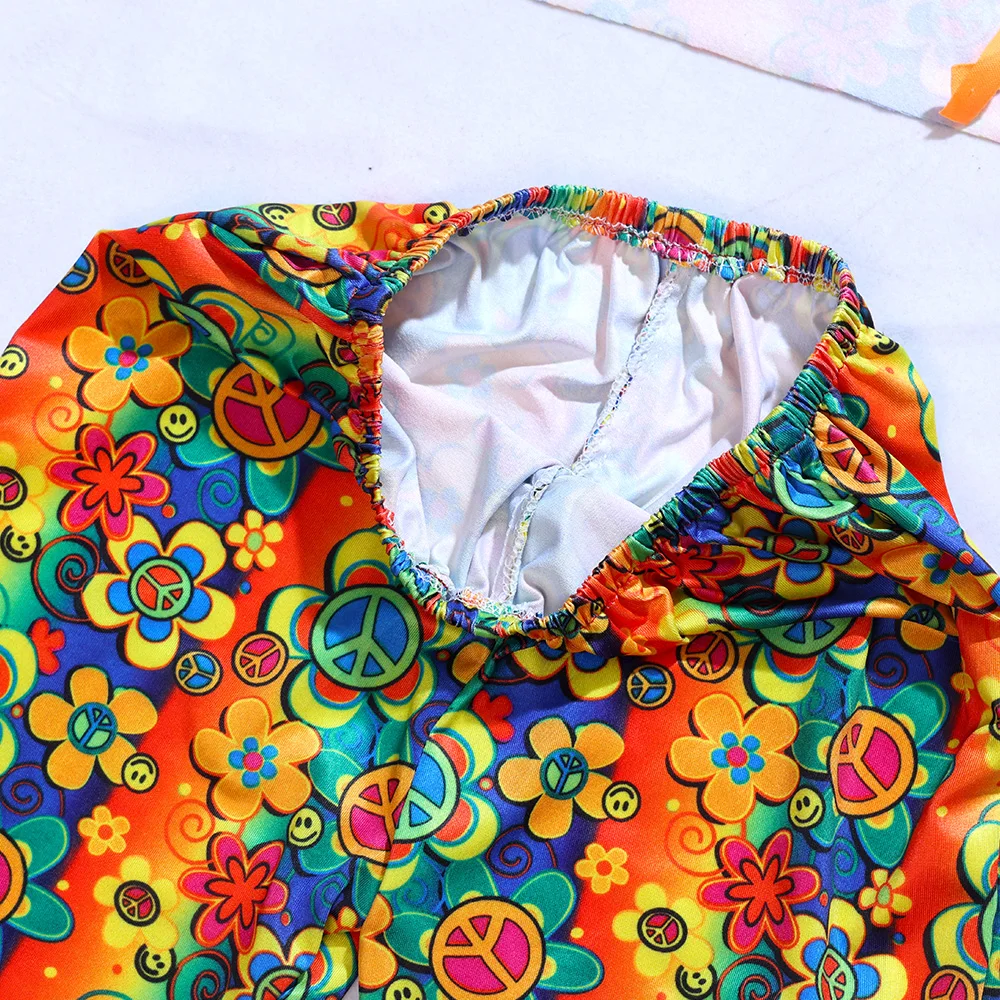 60s 70s Disco Floral Print Dressing Bohemian Hippie Outfit for Kids Costume Halloween Costume for Role Play and Parties view 4