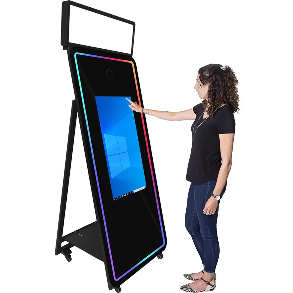 2024 Digital Mirror Photo Booth Selfie Led Frame Portable Touch Screen Magic Mirror PhotoBooth Machine With Camera And Printer