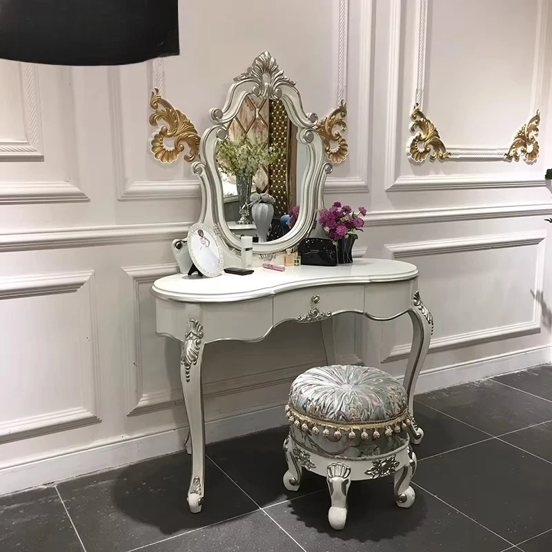 

French solid wood luxury dresser makeup stool, European court simplicity