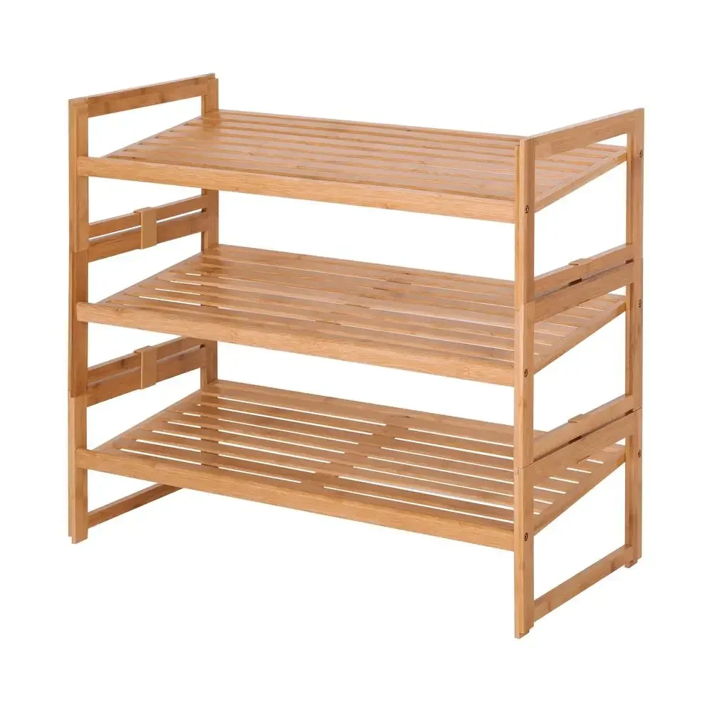 3 Tier Bamboo Shoe Rack Storage Organizer 9 Pairs Display Stand 28.66