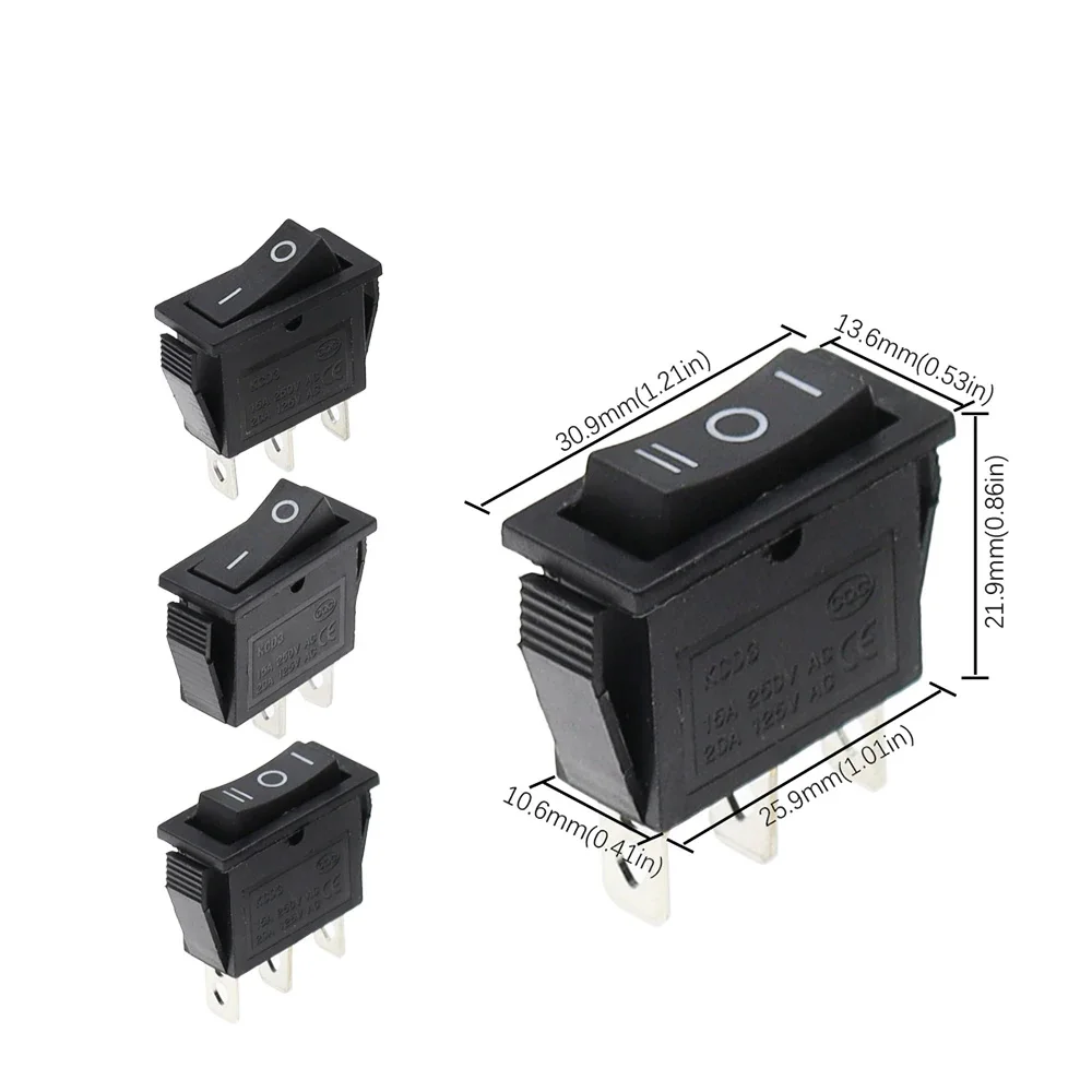 10pcs Rocker Switch Mini Switch ON-OFF-ON 2 Position 3Pins Electrical equipment With Light Power Switch 16A 20A