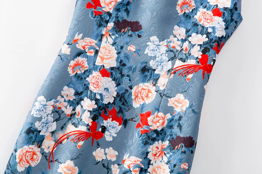 Vestido acampanado con estampado de flores para mujer, vestidos informales sin mangas con cuello redondo y pájaros