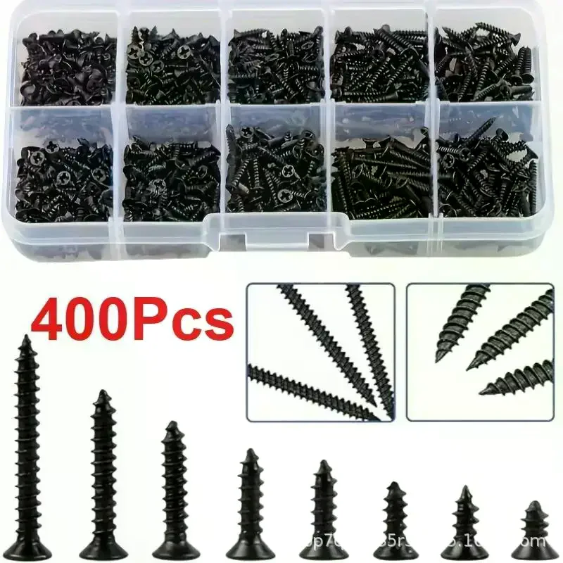 400/800PCS Set Screw M2 Black Self Tapping Assortment Kit Locking Screws And Wood Screws