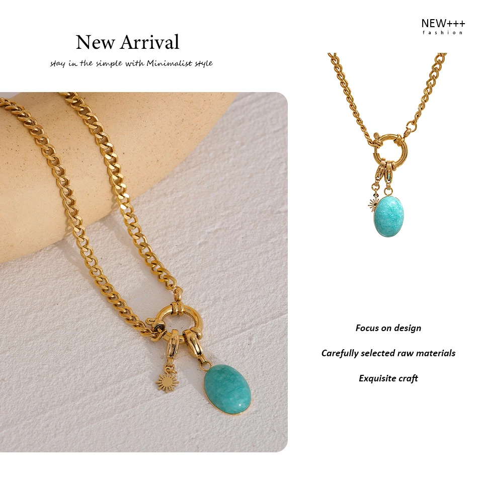 Yhpup Edelstahl Blauer Naturstein Sternkette Kragen Halskette Wasserdichter Schmuck Zarter Charm Collier für Frauen – Detail 10