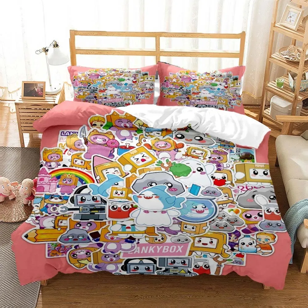 Lankybox  Foxy Boxy Cute Cartoon 3D printed bedding Queen bedding set Customized King size bedding set Soft and comfortable