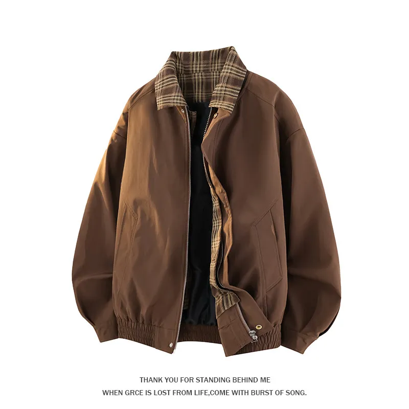 

Мужская демисезонная ветрозащитная куртка-пальто в стиле ретро, свободного кроя, с воротником-стойкой, из полиэфирного волокна, с длинными рукавами, в клетку