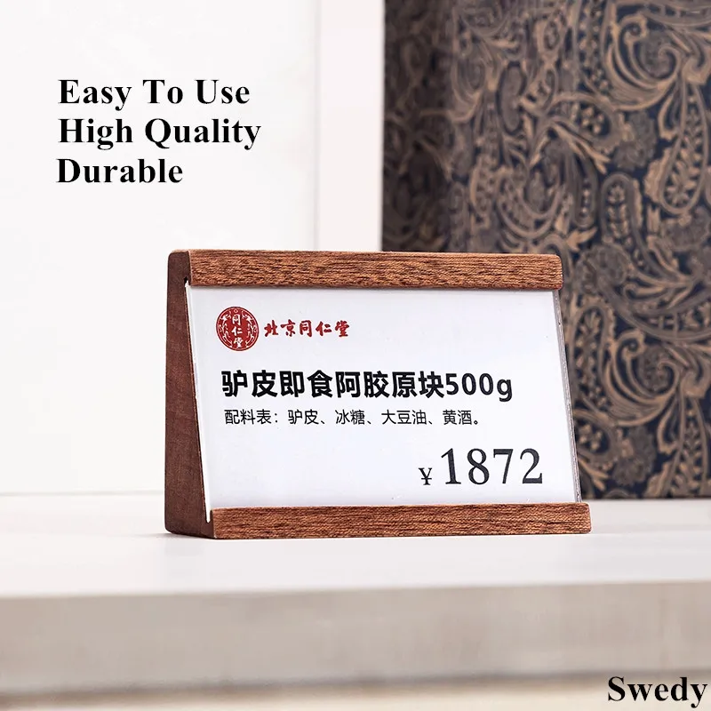 90x54mm Slant Wooden Acrylic Sign Holder Display Stand Table Number Menu Paper Label Holder Small Price Label Card Tags