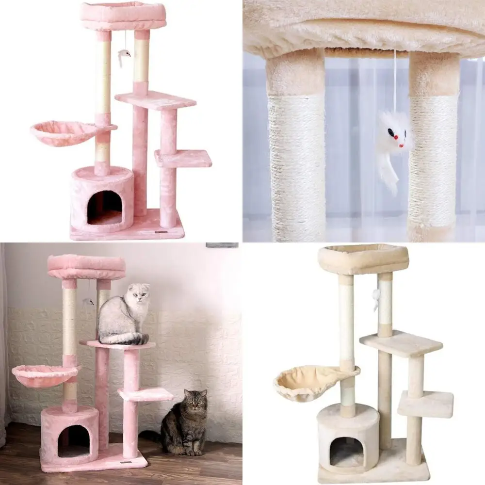 

Кошачья башня из цельного дерева с сизалевым туалетом и рамой для восхождения для 1-3 кошек.