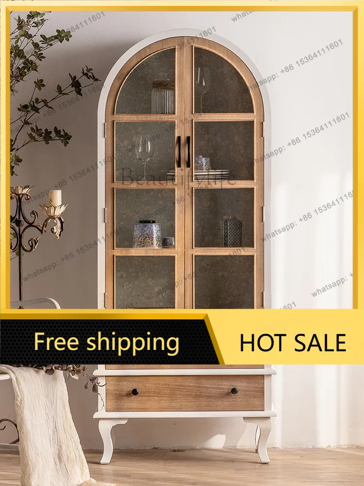 XX. French retro solid wood living room glass display cabinet against the wall for home use