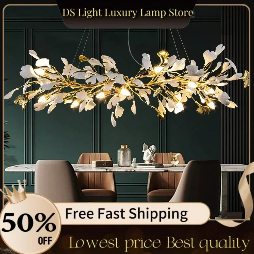 

Artpad Ginkgo Leaf Chandeliers Ceiling Kitchen Chandelier for Dining Living Room Decorations Suspension Light Home and Kitchen