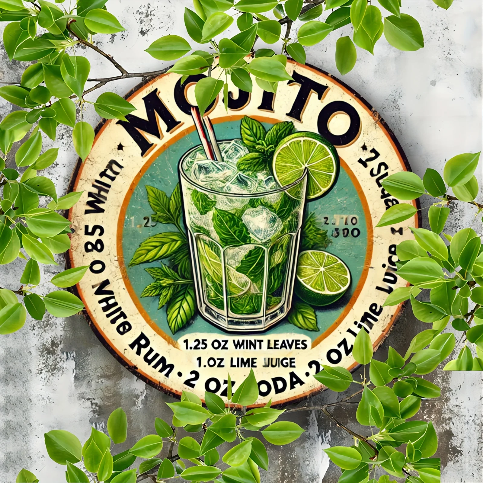 [Vintage Havana Mojito Sign] Vintage Havana Mojito Recipe Metal Sign - 1pc 7.87x7.87" Aluminum Wall Decor for Home, Kitchen, Bar view 4