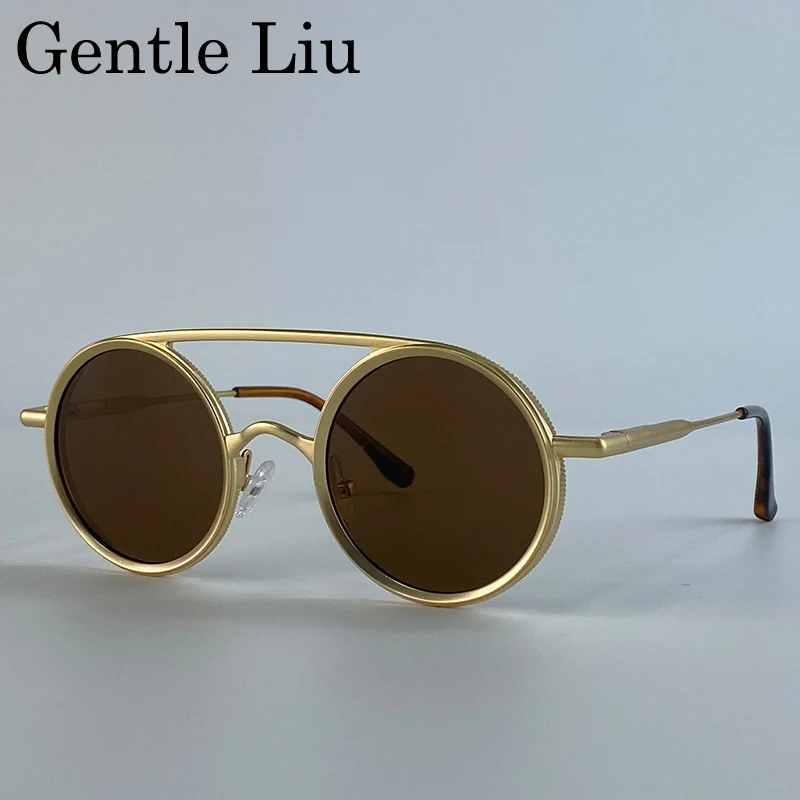 Steampunk Round Double Beam Sunglasses Men 2025 Luxury Brand Trendy Punk Metal Frame Sun Glasses For Male Driving UV400 Eyewear - Image 4