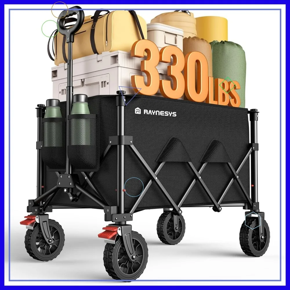 Wózek składany o udźwigu 150 kg, koła terenowe z hamulcami do kempingu, zakupów i sportów