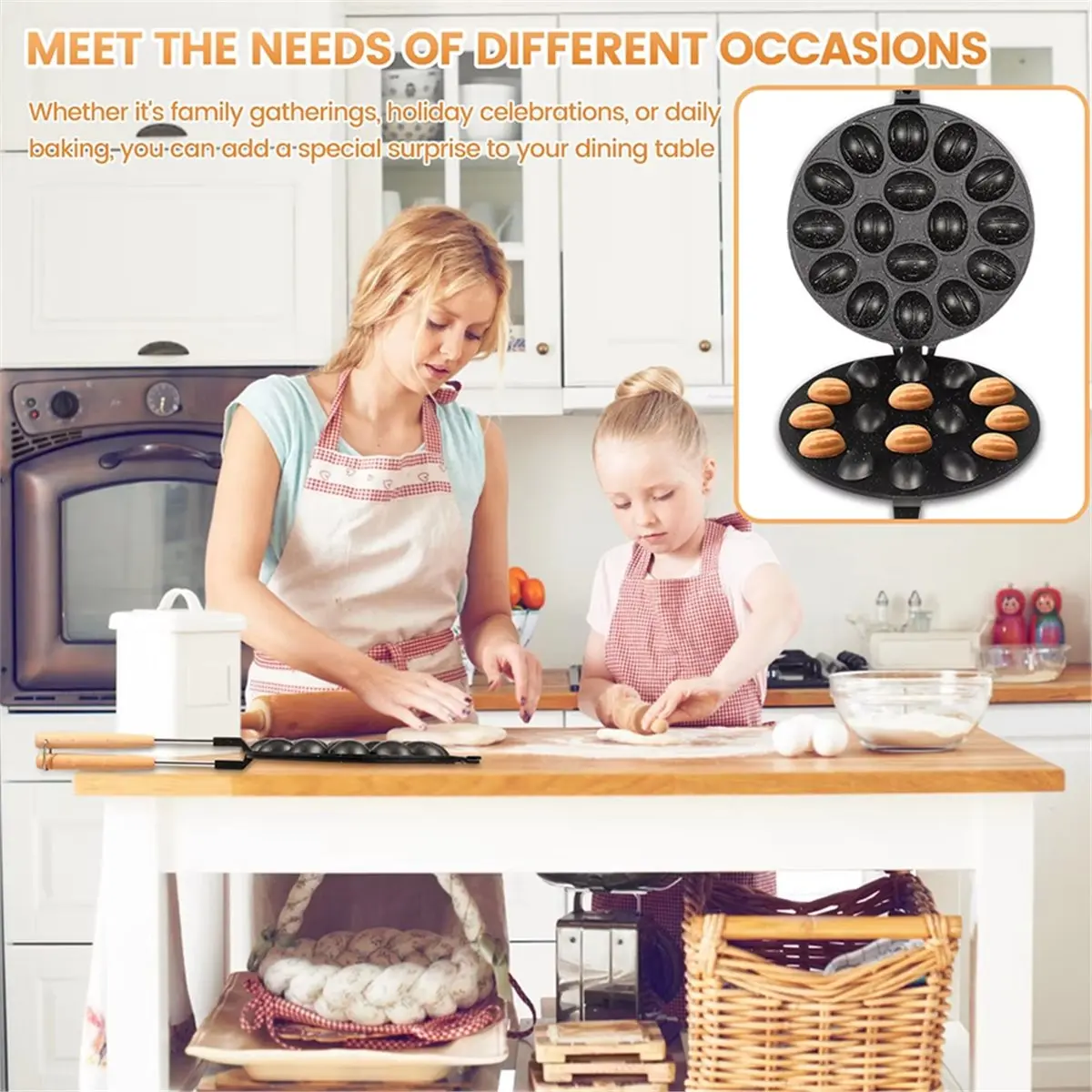 

Высококачественная формочка для печенья из грецкого ореха с 16 отверстиями, универсальная форма для выпечки с антипригарным покрытием и деревянной ручкой