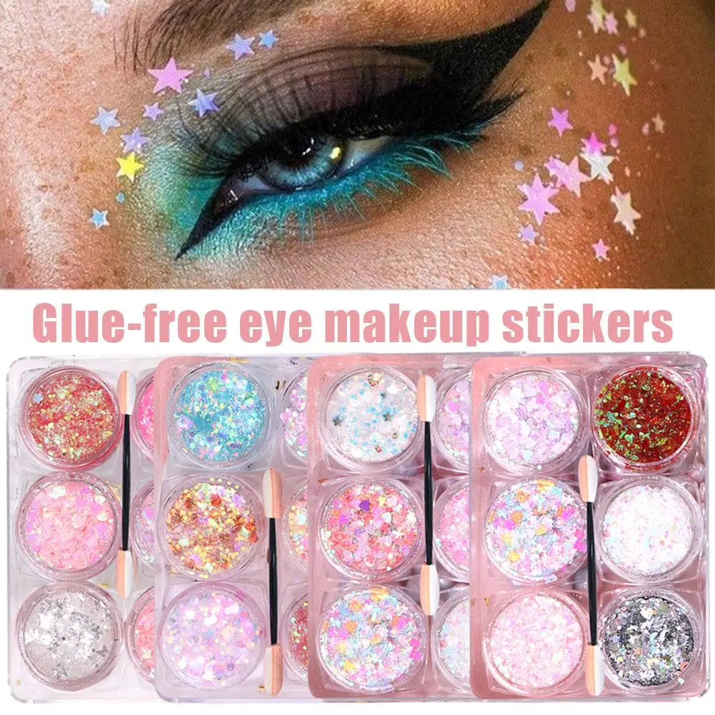 Brillo de ojos para uñas, pelo, cuerpo, cara, pegatinas, arte en Gel, lentejuelas sueltas, fiesta, Festival, crema de maquillaje, diamantes de imitación, joyas, decoración Z4H7