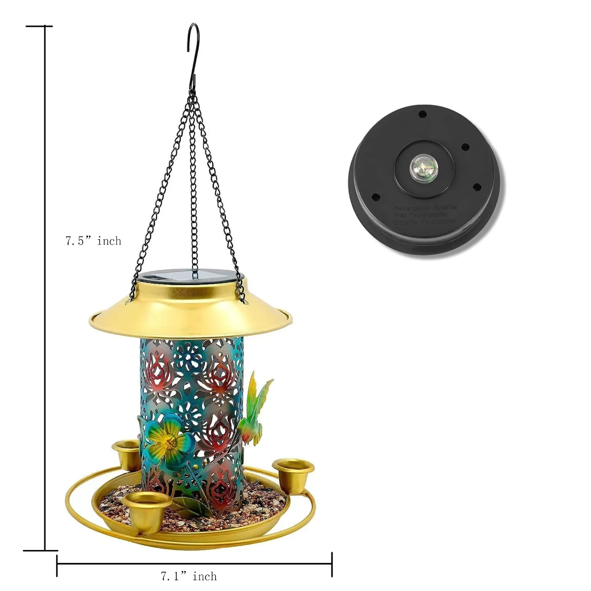 Outdoor Creative Hanging Solar Lantern for Birds, Amazon Hot Selling Iron Art Solar Feeder