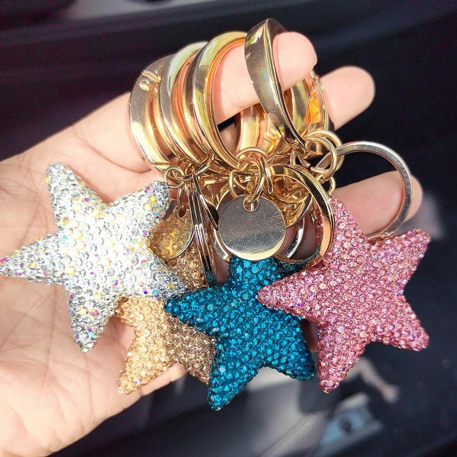 Creative Diamond-Encrusted Five-Pointed Star Keychain, Artificial-Encrusted Diamond Keychain, Bag Pendant