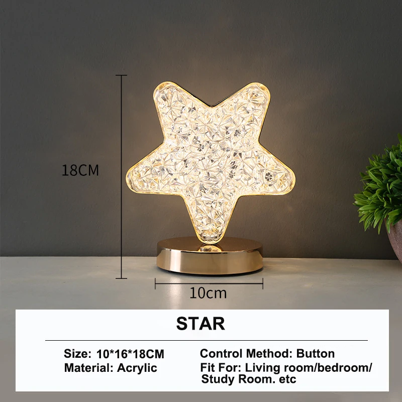 Bedroom Crystal Touch Dimming Night Light Girls Room Home Decor Aesthetics USB Bedside LED Ambient Table 3D Moon Lamp