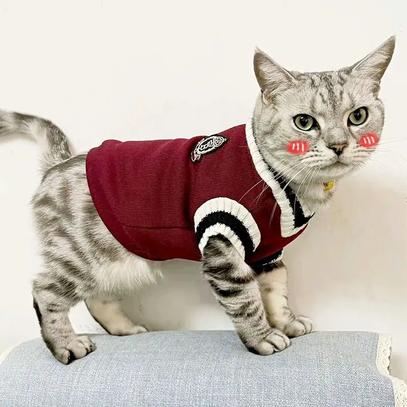 Autumn and Winter Pet Cat Solid Color Clothing Christmas Sweater College Style Dog Clothes Kitten Puppy Vest Clothes Cat Coat Cl