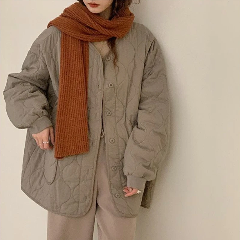 Parkas de otoño e invierno para mujer, chaqueta sencilla holgada de diseño a la moda coreana, ropa de calle cálida elegante estética femenina,