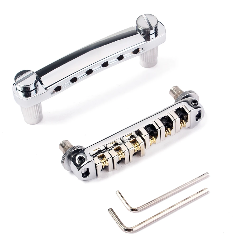 

Bridge Roller Saddle Tailpiece Kit Silver Style Electric Guitar Replacement Studs Wrenches Saddle Adjustable