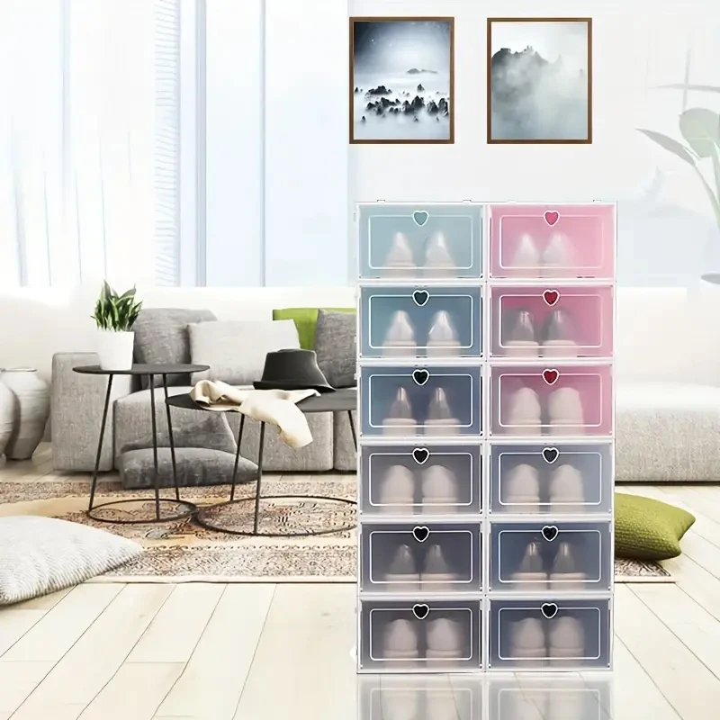 

Прозрачная коробка для обуви, 4/6/12 шт., пластиковая коробка для обуви с толстым ящиком, штабелируемая, пыленепроницаемая и влагостойкая, цвет на выбор