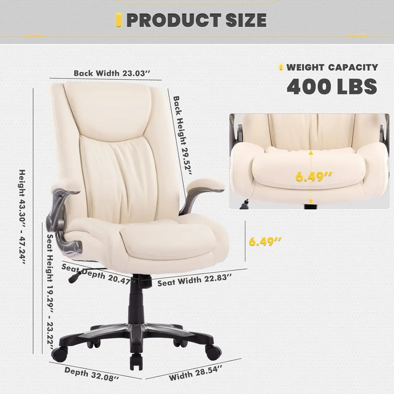 COLAMY Big and Tall Office Chair 400lbs, Large Heavy Duty High Back Executive Computer Office Desk Chair Flip-up Arms Wide Thick