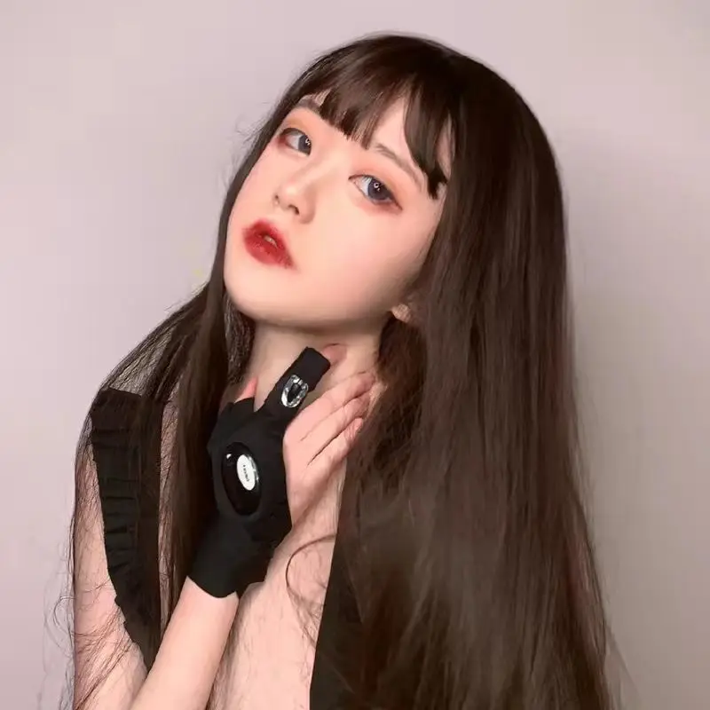 ‌ Lolita pruik - zwart lang steil haar 70 cm met pony, Twin Tails bruin cosplay, JK schoolmeisje volledige pruik voor schattige anime-look