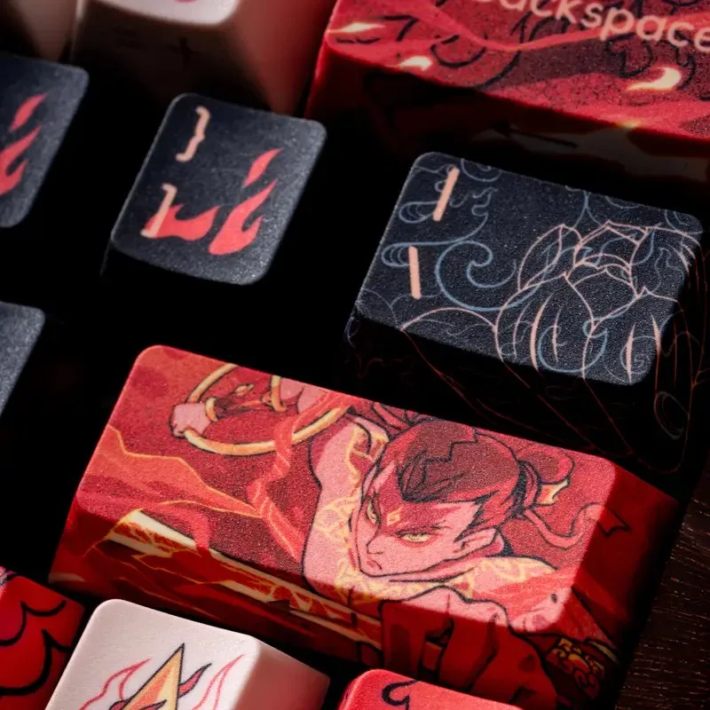 Copritasti a tema Nezha da 130 tasti, tema mitologico, copritasti originali con incisione laterale di fabbrica: schemi di colori alla moda